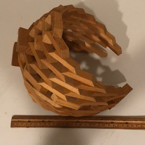 Vintage Planter Mid Century Modern Geometric Brutalist Wood Art Basket/ Planter - Picture 14 of 16